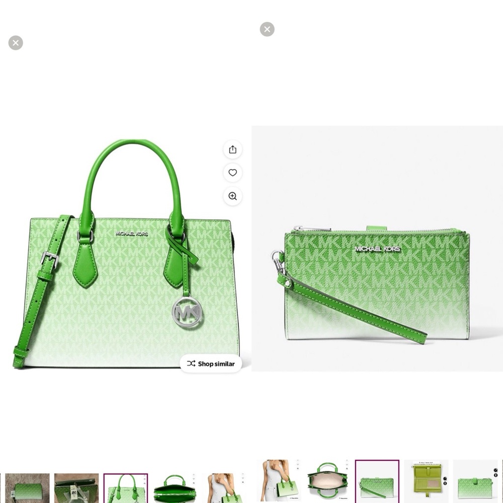 Michael Kors Green MK Patterned Bag and Wristlet